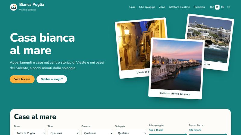 Prima schermata del sito Bianca Puglia