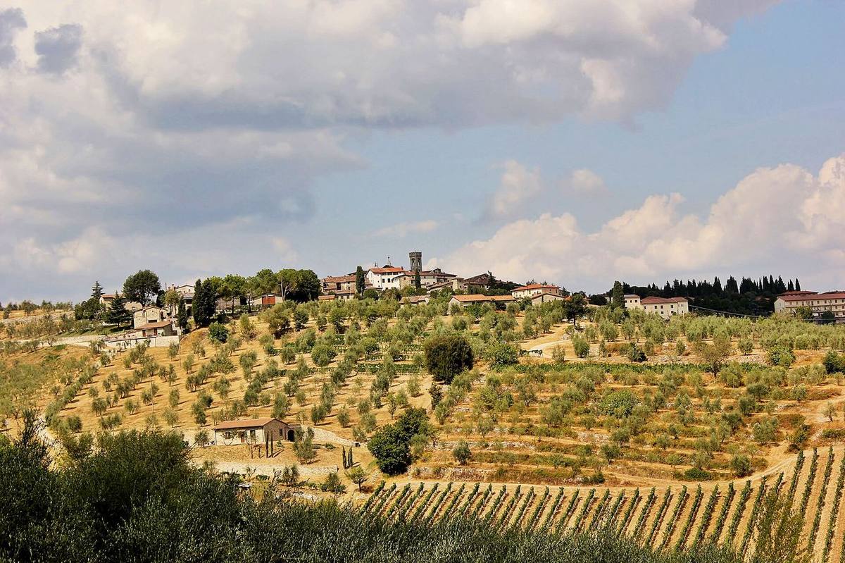 Un paese sopra i terrazzamenti di ulivi